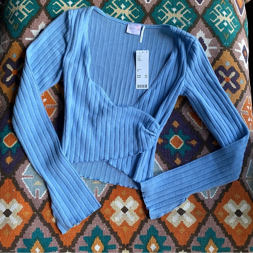 Out From Under Urban Outfitters Lila Ribbed Wrap Lounge Top Brand New Blue